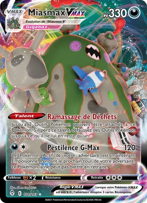 Carte Pokémon Miasmax VMAX 101/203, extension Évolution Céleste