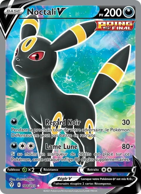 Carte Pokémon Noctali V 188/203, extension Évolution Céleste