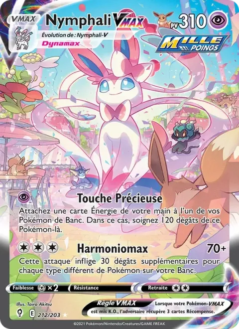 Carte Pokémon Nymphali VMAX 212/203, extension Évolution Céleste