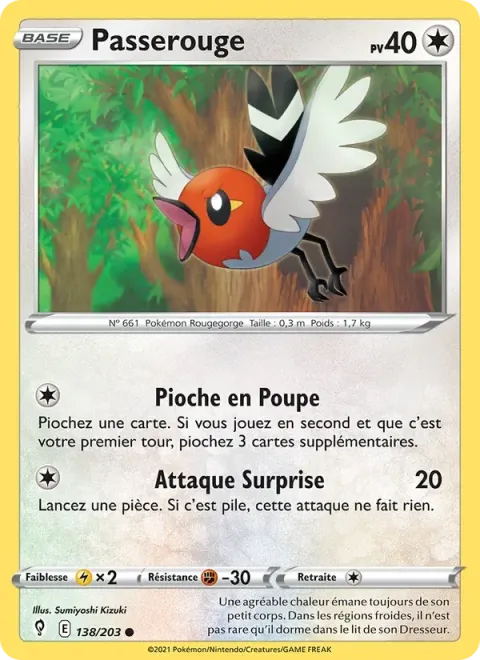 Carte Pokémon Passerouge 138/203, extension Évolution Céleste