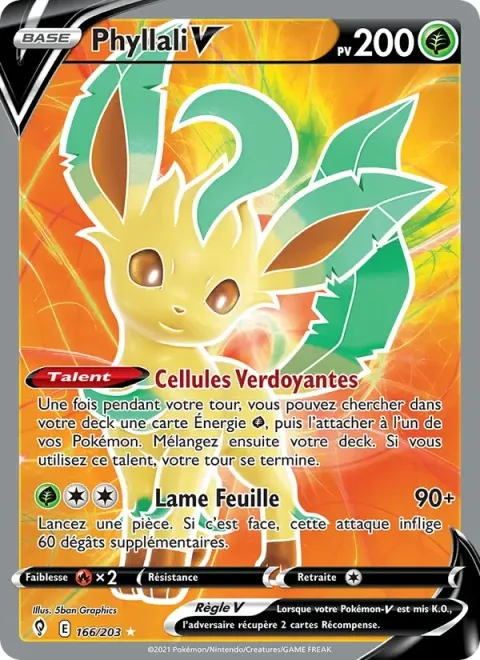Carte Pokémon Phyllali V 166/203, extension Évolution Céleste
