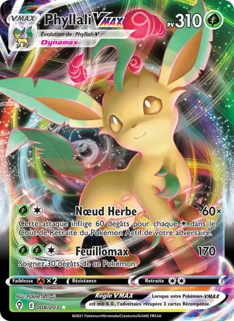 Carte Pokémon Phyllali VMAX 008/203, extension Évolution Céleste