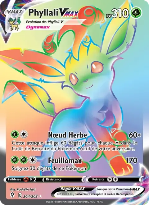 Carte Pokémon Phyllali VMAX 204/203, extension Évolution Céleste