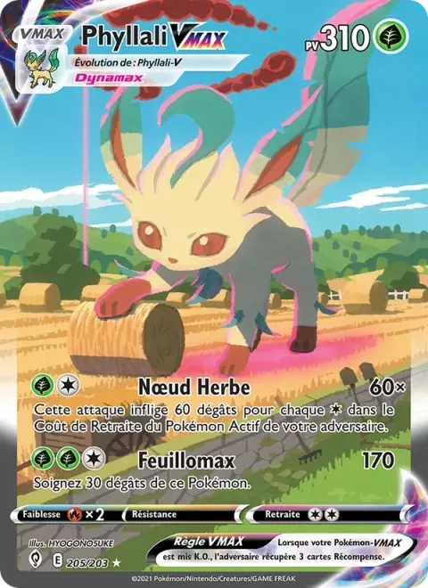 Carte Pokémon Phyllali VMAX 205/203, extension Évolution Céleste