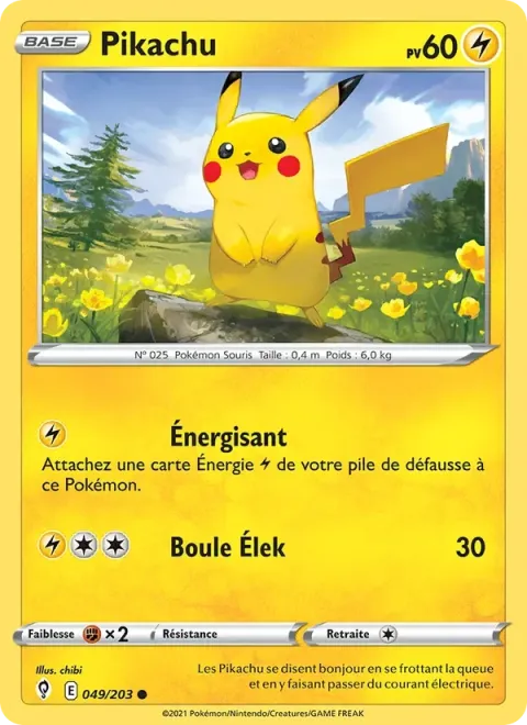 Carte Pokémon Pikachu 049/203, extension Évolution Céleste