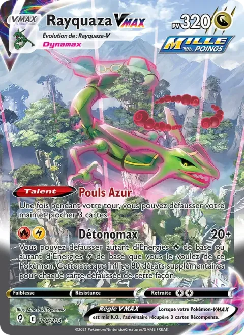 Carte Pokémon Rayquaza VMAX 218/203, extension Évolution Céleste