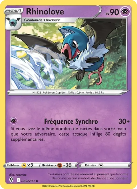 Carte Pokémon Rhinolove 069/203, extension Évolution Céleste