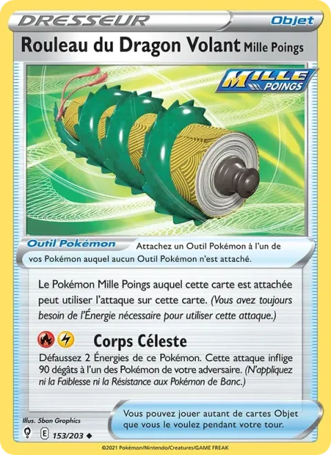 Carte Pokémon Rouleau du Dragon Volant Mille Poings 153/203, extension Évolution Céleste