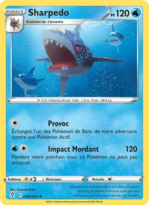 Carte Pokémon Sharpedo 036/203, extension Évolution Céleste