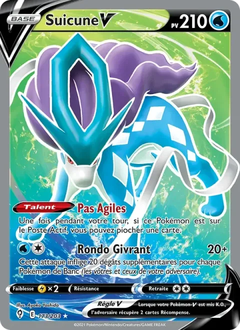 Carte Pokémon Suicune V 173/203, extension Évolution Céleste