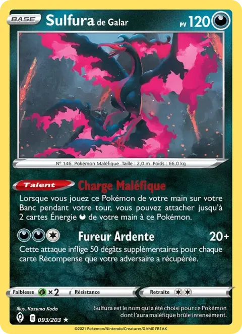 Carte Pokémon Sulfura de Galar 093/203, extension Évolution Céleste