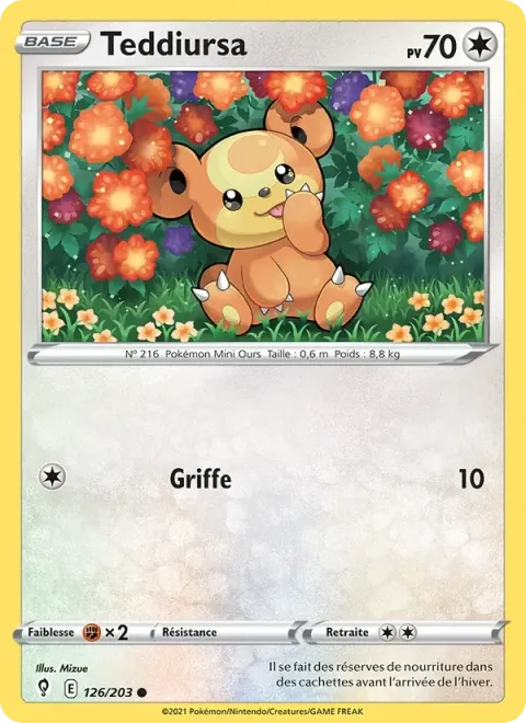 Carte Pokémon Teddiursa 126/203, extension Évolution Céleste