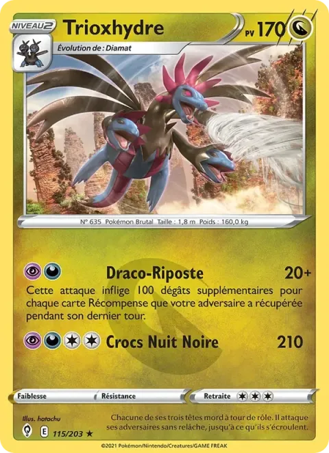 Carte Pokémon Trioxhydre 115/203, extension Évolution Céleste