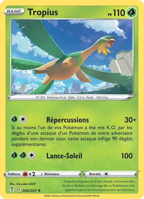 Carte Pokémon Tropius 006/203, extension Évolution Céleste