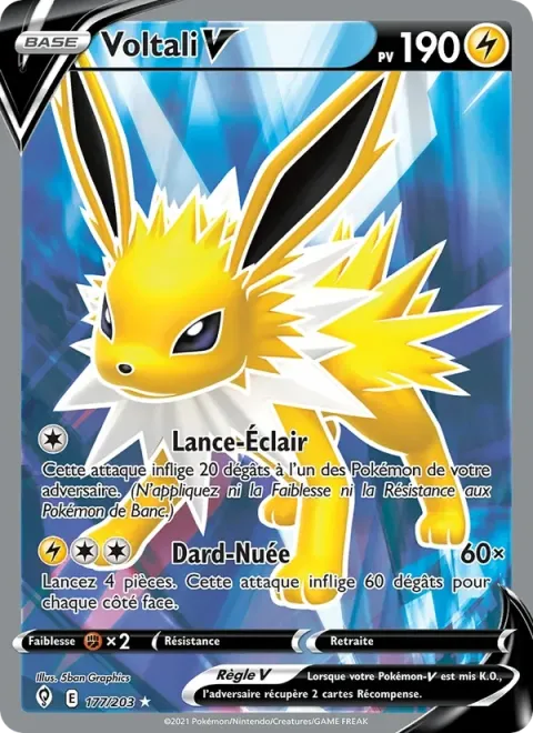 Carte Pokémon Voltali V 177/203, extension Évolution Céleste