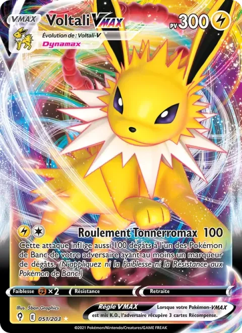 Carte Pokémon Voltali VMAX 051/203, extension Évolution Céleste