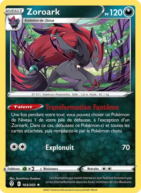 Carte Pokémon Zoroark 103/203, extension Évolution Céleste