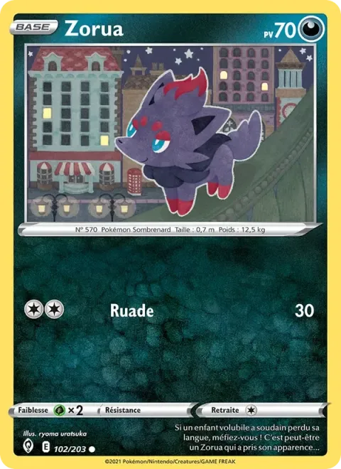 Carte Pokémon Zorua 102/203, extension Évolution Céleste