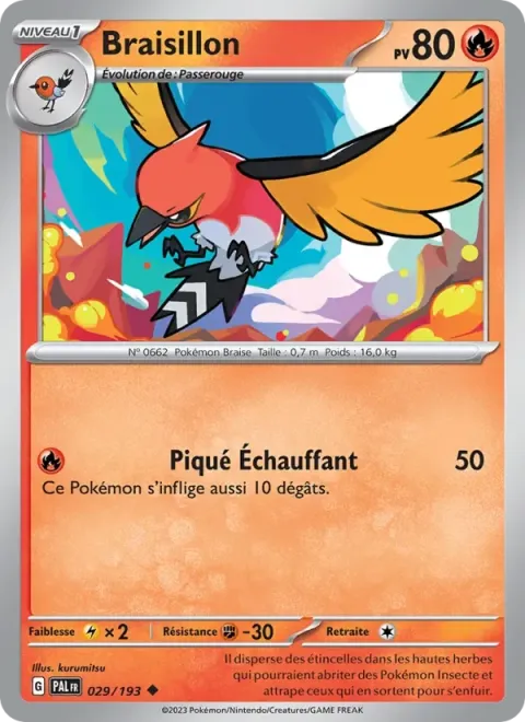 Carte Pokémon Braisillon 029/193, extension Évolutions à Paldea