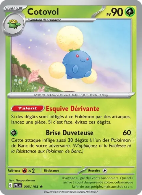 Carte Pokémon Cotovol 003/193, extension Évolutions à Paldea
