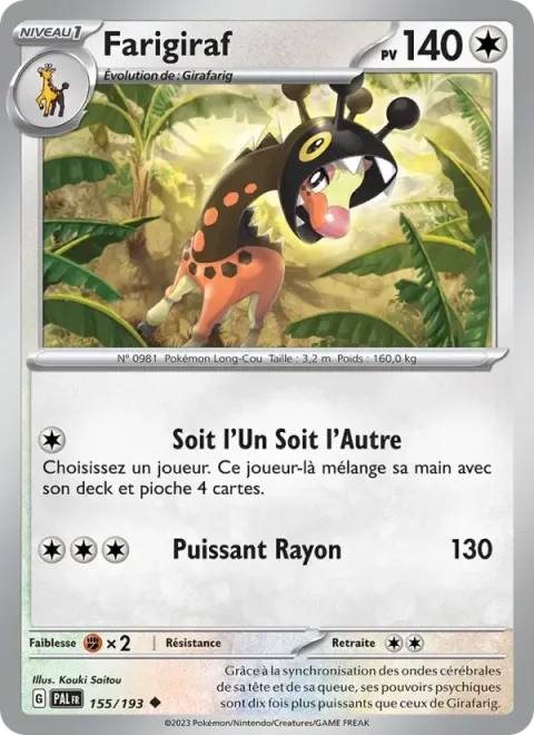 Carte Pokémon Farigiraf 155/193, extension Évolutions à Paldea