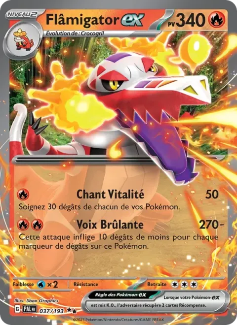Carte Pokémon Flâmigator-ex 037/193, extension Évolutions à Paldea