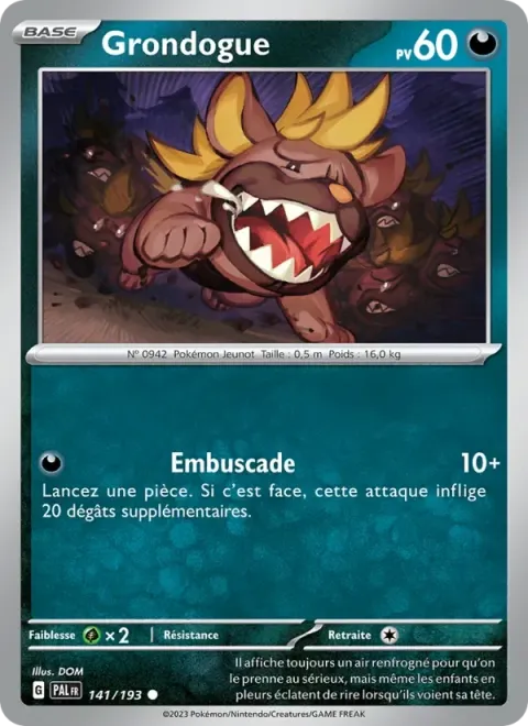 Carte Pokémon Grondogue 141/193, extension Évolutions à Paldea