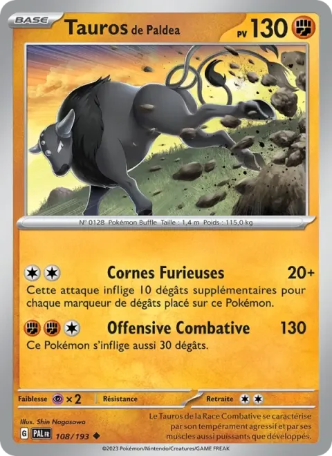 Carte Pokémon Tauros de Paldea 108/193, extension Évolutions à Paldea