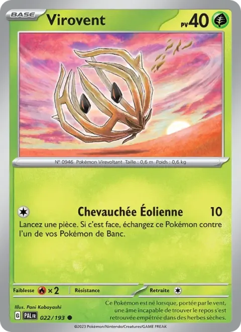 Carte Pokémon Virovent 022/193, extension Évolutions à Paldea