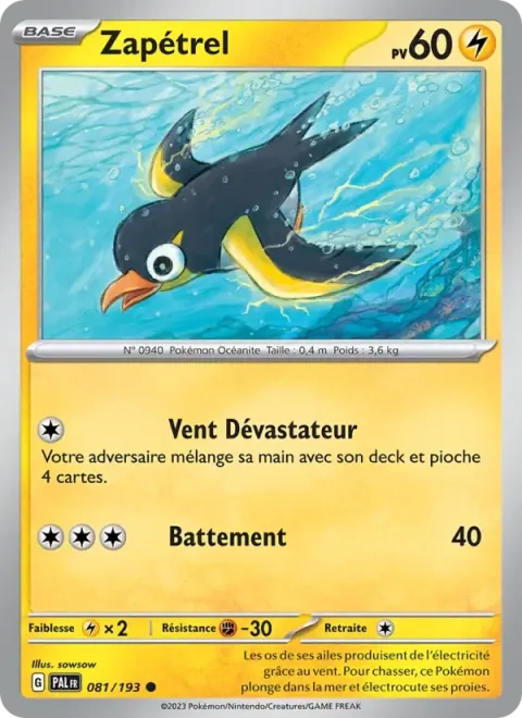 Carte Pokémon Zapétrel 081/193, extension Évolutions à Paldea