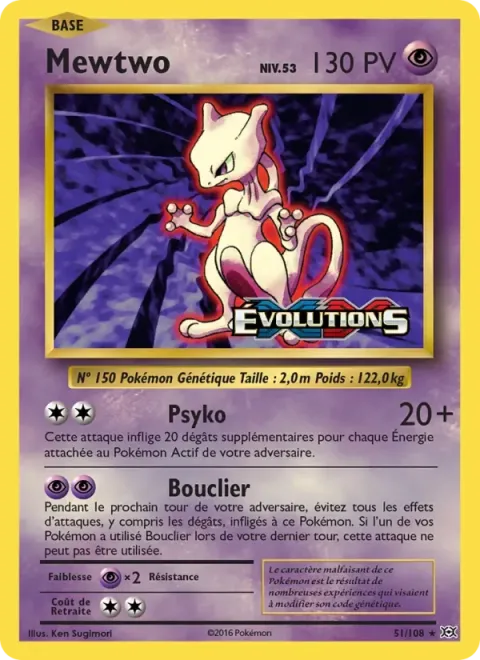 Carte Pokémon Mewtwo 051/108, extension Évolutions