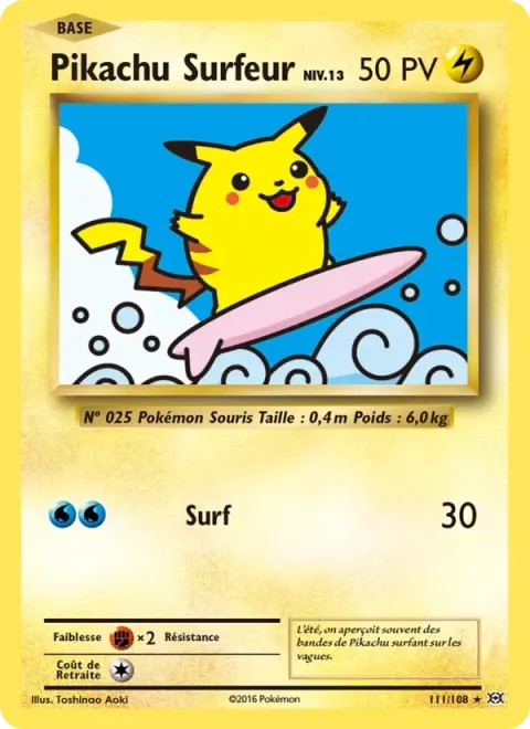 Carte Pokémon Pikachu Surfeur 111/108, extension Évolutions