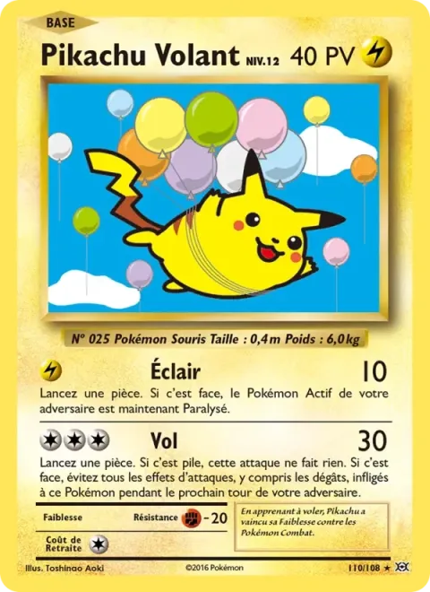Carte Pokémon Pikachu Volant 110/108, extension Évolutions