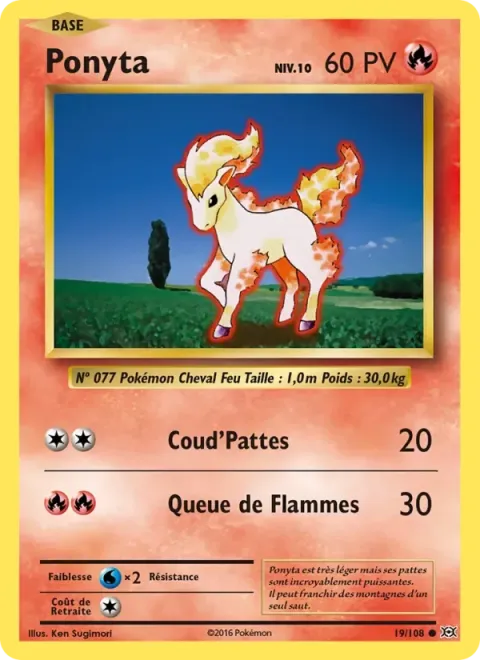 Carte Pokémon Ponyta 019/108, extension Évolutions