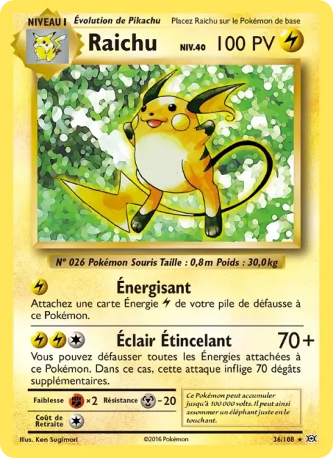 Carte Pokémon Raichu 036/108, extension Évolutions