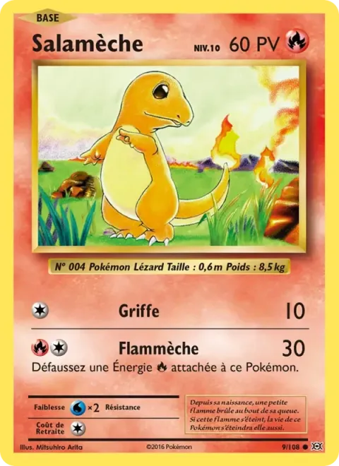 Carte Pokémon Salamèche 009/108, extension Évolutions