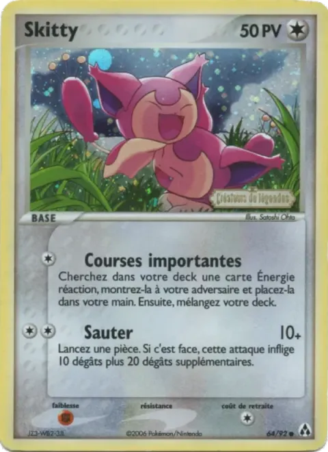 Carte Pokémon Skitty 064/092, extension EX Créateurs de légendes