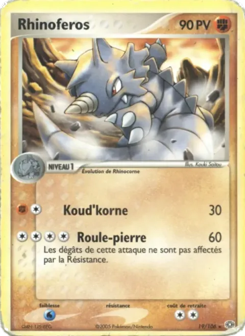 Carte Pokémon Rhinoféros 019/106, extension EX Émeraude
