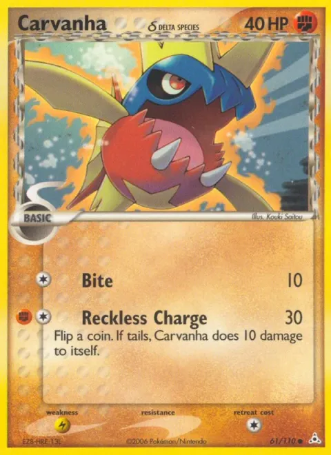 Carte Pokémon Carvanha δ 061/110, extension EX Fantômes Holon