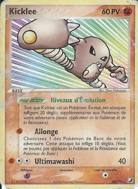 Carte Pokémon Kicklee 025/115, extension EX Forces Cachées