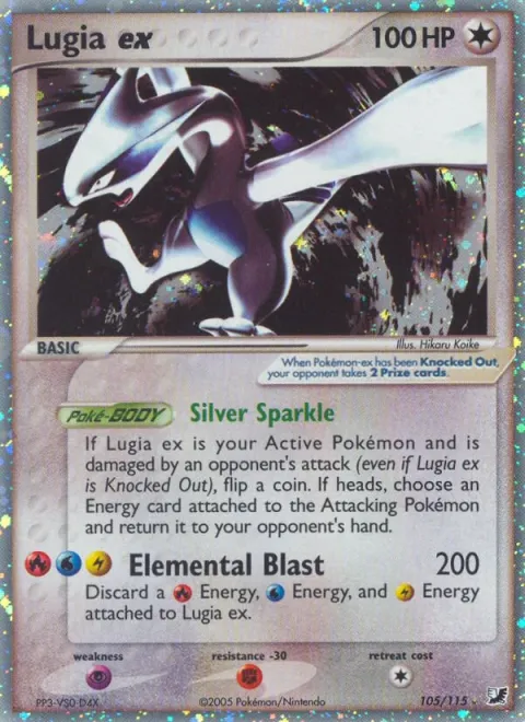 Carte Pokémon Lugia ex 105/115, extension EX Forces Cachées