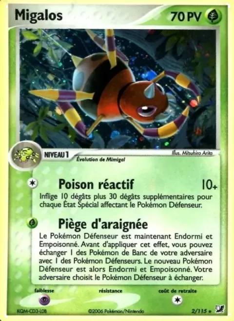Carte Pokémon Migalos 002/115, extension EX Forces Cachées