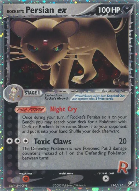 Carte Pokémon Persian ex de Rocket 116/115, extension EX Forces Cachées