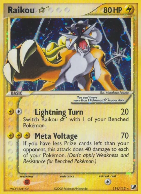 Carte Pokémon Raikou ☆ 114/115, extension EX Forces Cachées