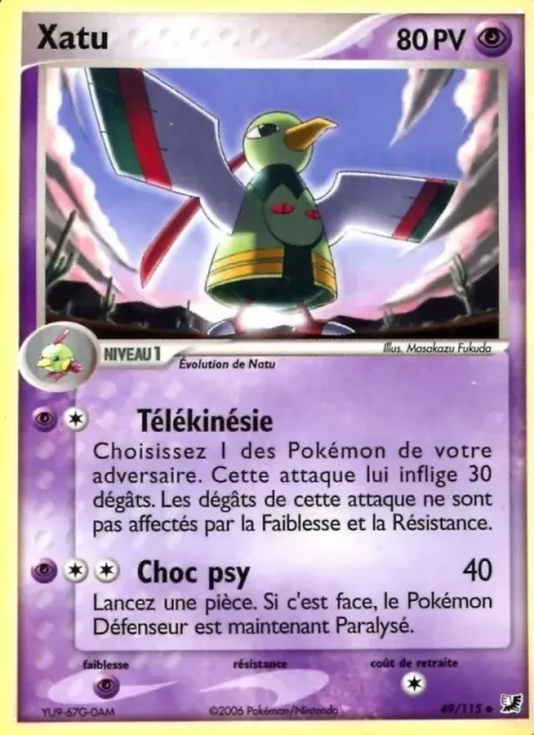 Carte Pokémon Xatu 049/115, extension EX Forces Cachées