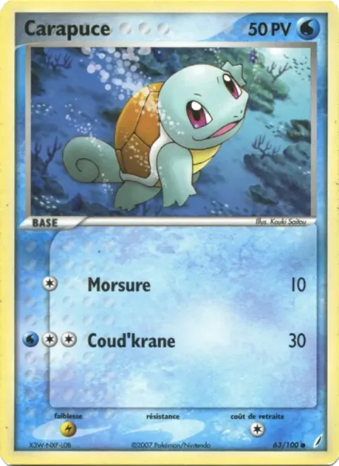 Carte Pokémon Carapuce 063/100, extension EX Gardiens de Cristal