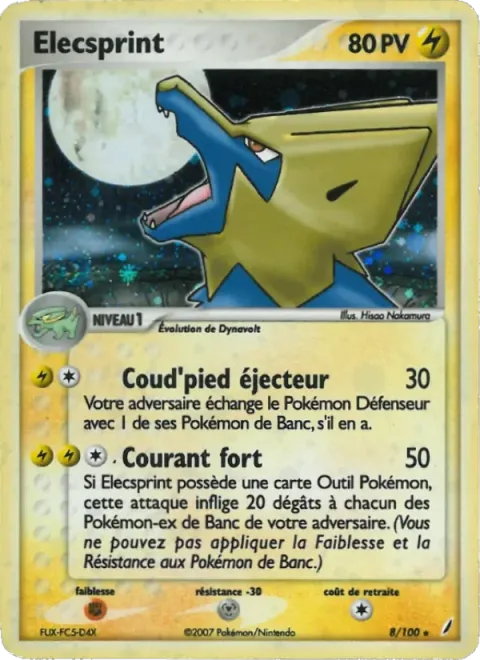 Carte Pokémon Élecsprint 008/100, extension EX Gardiens de Cristal