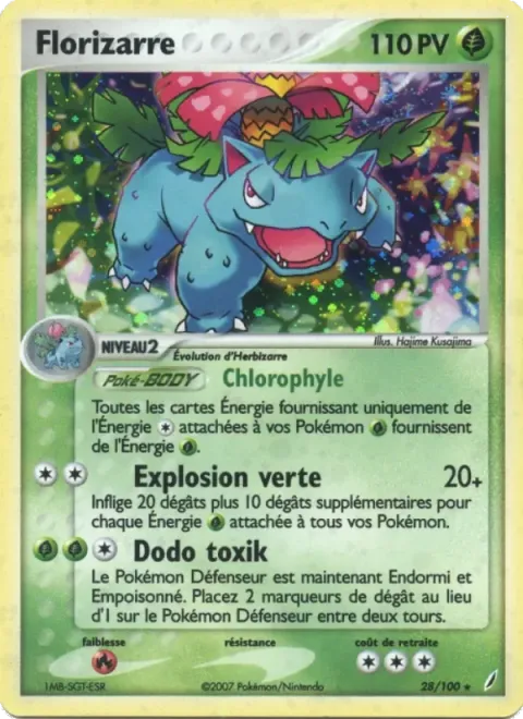 Carte Pokémon Florizarre 028/100, extension EX Gardiens de Cristal
