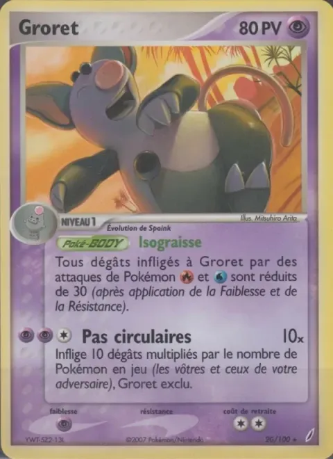 Carte Pokémon Groret 020/100, extension EX Gardiens de Cristal