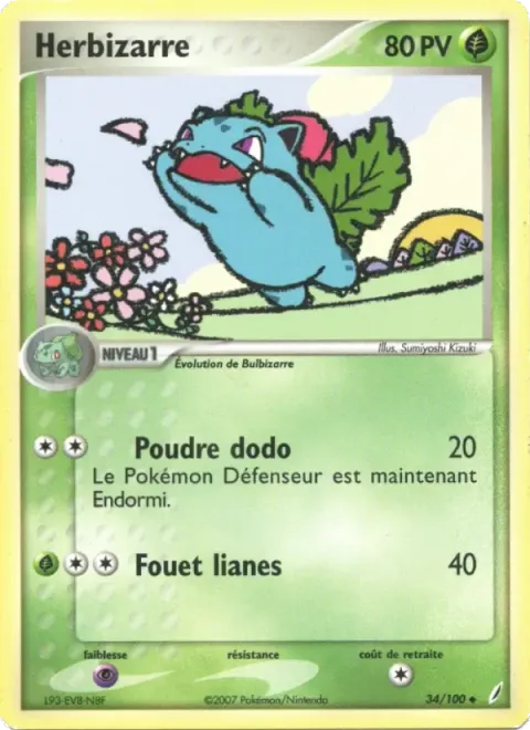 Carte Pokémon Herbizarre 034/100, extension EX Gardiens de Cristal
